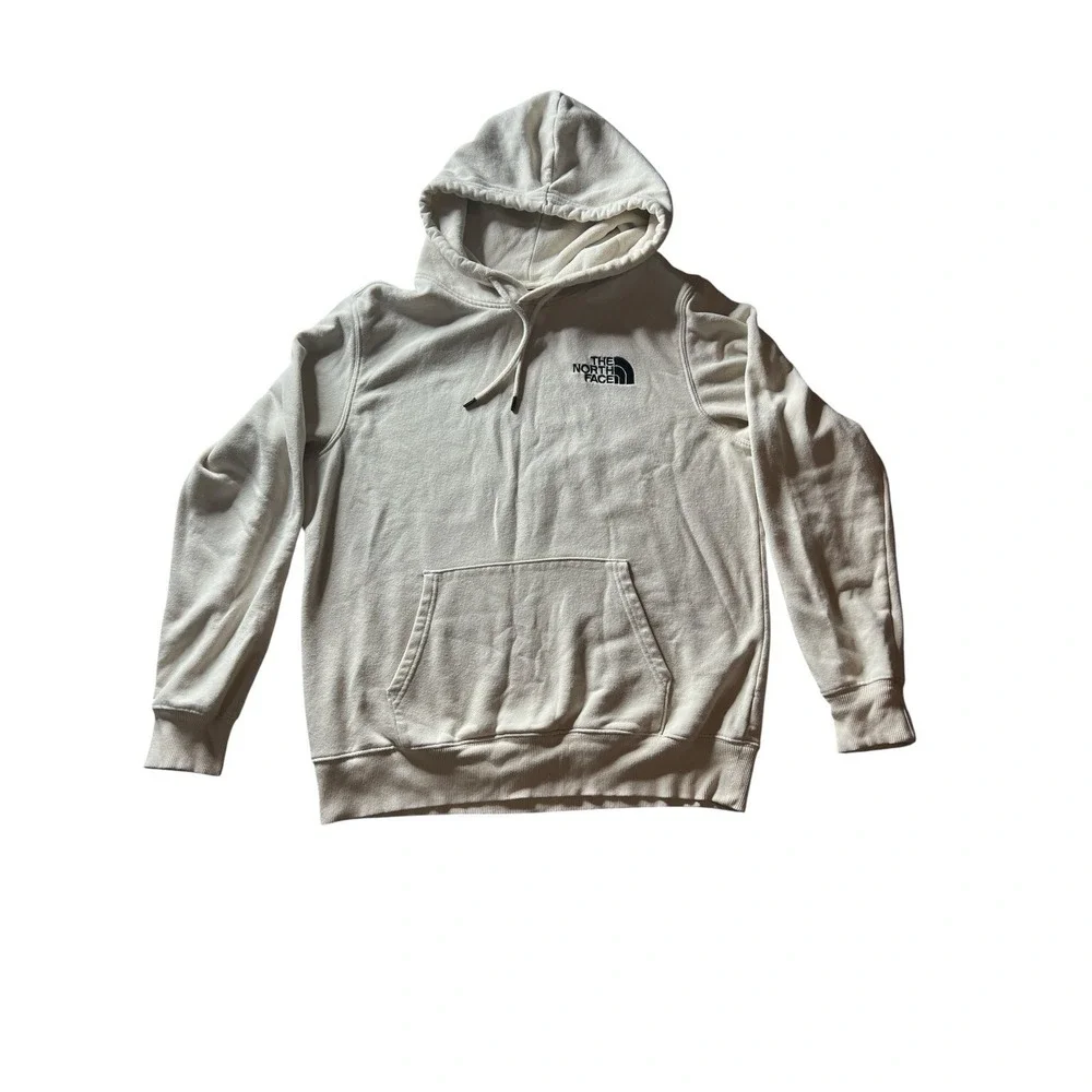 The North Face Cream Pullover Hoodie Unisex Medium Graphic‎ Back Sweatshirt